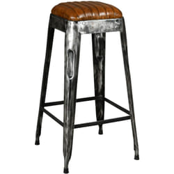 Tabouret haut en métal vieilli et cuir de buffle