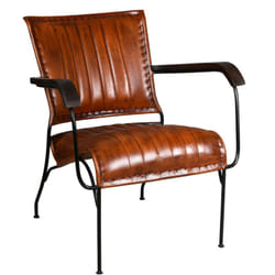 Fauteuil en cuir de buffle, métal et bois verni
