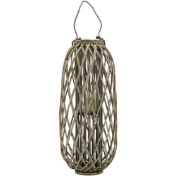 Lanterne en osier gris ajouré et verre Hauteur 80cm