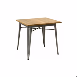 Table carrée industrielle en métal et bois dorme huilé acier brossé