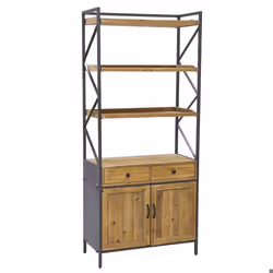 Meuble étagère en bois de pin et métal 4 étagères 2 tiroirs 2 portes