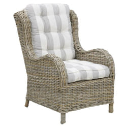 Fauteuil en poellet gris + coussin rayé