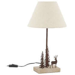 Aubry Gaspard - Lampe en métal et bois décor Forêt 1 cerf + 2 sapins - Naturel