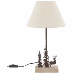 Aubry Gaspard - Lampe en métal et bois décor Forêt 1 cerf + 2 sapins - Naturel