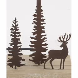 Aubry Gaspard - Lampe en métal et bois décor Forêt 1 cerf + 2 sapins - Naturel