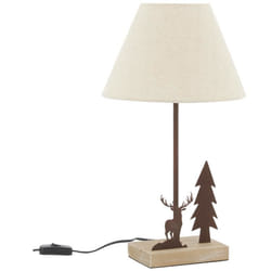 Aubry Gaspard - Lampe en métal et bois décor Forêt 1 cerf + 1 sapin - Naturel