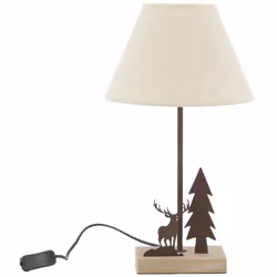 Aubry Gaspard - Lampe en métal et bois décor Forêt 1 cerf + 1 sapin - Naturel