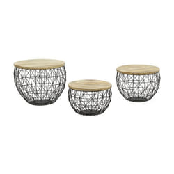Lot de 3 tables basses en métal plateaux en bois