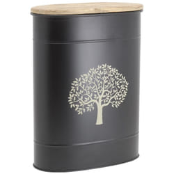 Tabouret et seau à pellets en métal  Métal noir Arbre