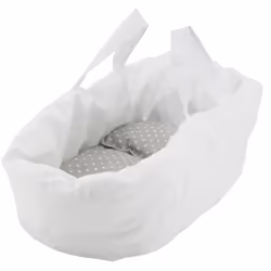 Berceau de poupée en osier buff tissu gris