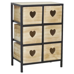 Commode 6 tiroirs en bois naturel Coeur 2 x 3 tiroirs