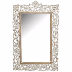 Miroir sculpté en manguier blanchi