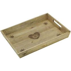 Plateau de service - AUBRY GASPARD - Rectangulaire - Bois de sapin - Décor coeur - 2 poignées