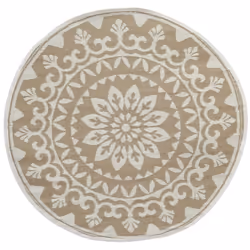 Tapis dextérieur rond Mandala - AUBRY GASPARD - Blanc Beige - Diamètre 150 cm - 100% plastique recyclé