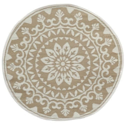 Tapis dextérieur rond Mandala - AUBRY GASPARD - Blanc Beige - Diamètre 150 cm - 100% plastique recyclé