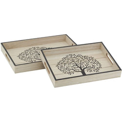 Plateaux rectangulaires en bois naturel Arbre de vie (Lot de 2)