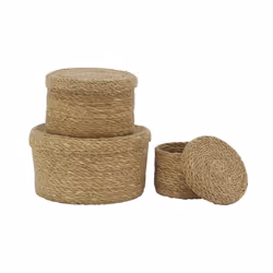 Boites rondes en jonc naturel (Lot de 3)