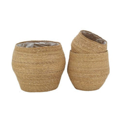 Cache-pots ronds en jonc naturel - AUBRY GASPARD - Lot de 3 - Blanc - ø 26 h 24 cm - ø 38 h 36 cm
