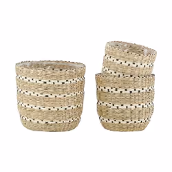Cache-pots en jonc naturel et noir - AUBRY GASPARD - Lot de 3 - Fibre naturelle - Rond