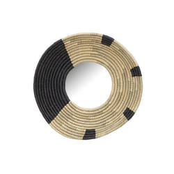 Miroir mural rond en jonc naturel et teinté noir ø 65 cm