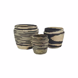 Lot de 3 cache-pots ronds en jonc naturel et teinté noir ø 25cm - ø 43 cm
