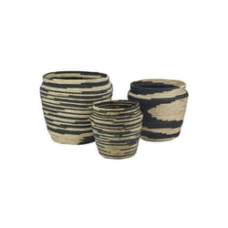 Lot de 3 cache-pots ronds en jonc naturel et teinté noir ø 25cm - ø 43 cm