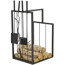 Porte-bûches en métal noir + 4 accessoires