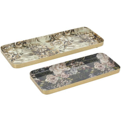 Aubry Gaspard - Plateaux rectangulaires en métal Fleurs retro (lot de 2)