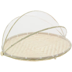 Plateau rond en bambou avec cloche en filet