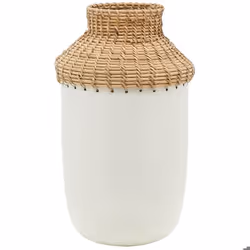 Vase en métal blanc et rotin Grand modèle