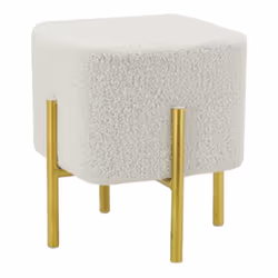 Description générale Ce tabouret en coton à bouclettes allie confort et élégance avec son piètement en métal laqué doré. Son  ...