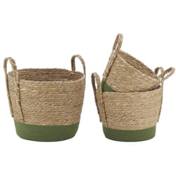 Aubry Gaspard - Cache-pots en jonc naturel et coton vert (lot de 3)