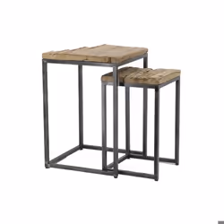 Consoles en bois recyclé et métal (lot de 2) Carrée