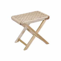 Tabouret pliable en bois de teck naturel