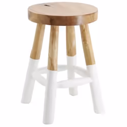 Tabouret - AUBRY GASPARD - Rond en bois de teck - Teinté blanc - Ø 30 cm - H 45 cm