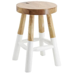 Tabouret - AUBRY GASPARD - Rond en bois de teck - Teinté blanc - Ø 30 cm - H 45 cm