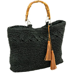 Sac tressé noir avec anse en bambou