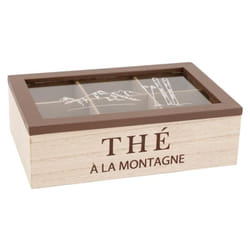 Aubry Gaspard - Boîte à thé en bois naturel avec décor montagne et couvercle en verre