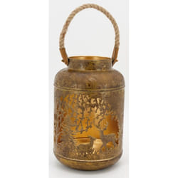 Aubry Gaspard - Lanterne en métal antique décor Cerf et Biche intérieur doré