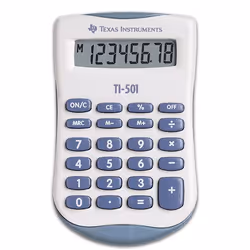 Texas Instruments TI-501, Poche, Calculatrice basique, 8 chiffres, Batterie, Bleu, Blanc