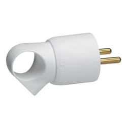 Fiche mâle 16A 2P+T en plastique avec anneau d'extraction - Legrand 50420 - Blanc