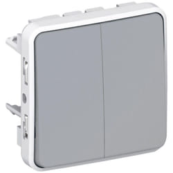 Interrupteur double composable avec enjoliveur Plexo gris - Legrand - Plexo - Tension 250V - Intensité 10A