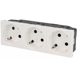 Prise 3 postes Mosaic 6 modules, 250 V 45°, bornes enfichables, blanc