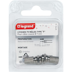 Lot de 2 fiches mâles télévision coaxiale typeF à visser - Legrand