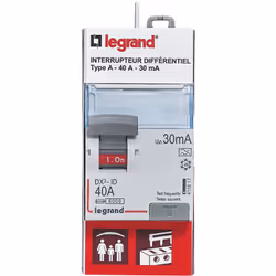 L'interrupteur différentiel bipolaire - 2P - type A 30mA arrivée haut/départ haut 40A DX³-ID détecte les fuites de courant du ...