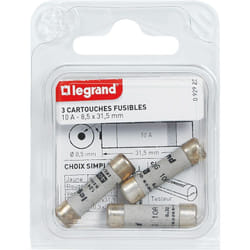 Legrand - Cartouches fusibles pour porte-fusibles - Avec témoin - 8,5x31,5mm - 10A