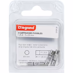 Les cartouches fusibles Legrand pour appareils électroniques, de dimensions 5x20mm et d’intensité 1,25A, sont des cartouches ...