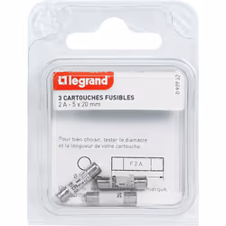 Les cartouches fusibles Legrand pour appareils électroniques, de dimensions 5x20mm et d’intensité 2A, sont des cartouches cyl ...