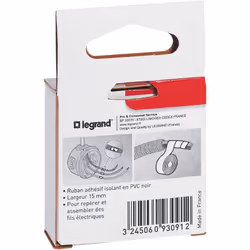 Le ruban adhésif isolant Legrand en PVC, de dimensions 15x10mm et de couleur noire, est conçu pour repérer et assembler des f ...