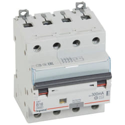 Disjoncteur différentiel monobloc DX³6000 10kA tétrapolaire 400V~ pour HX³ peigne tétrapolaire ou câblage TypeAC 300mA 16A - courbe